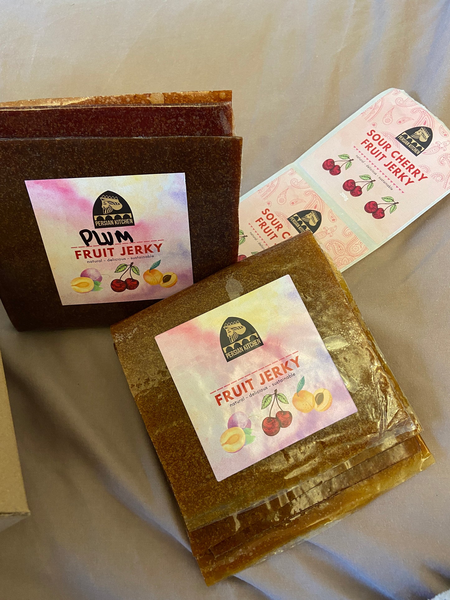 PERSIAN KITCHEN | Fruit Jerky | Real Fruit Roll Leather | Authentic Lavashak | 100% natural sour cherry / apricot / pomegranate